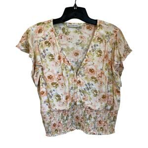 Abercrombie & Fitch Short Sleeve Romantic Florals Smocked Waist Top Size Large